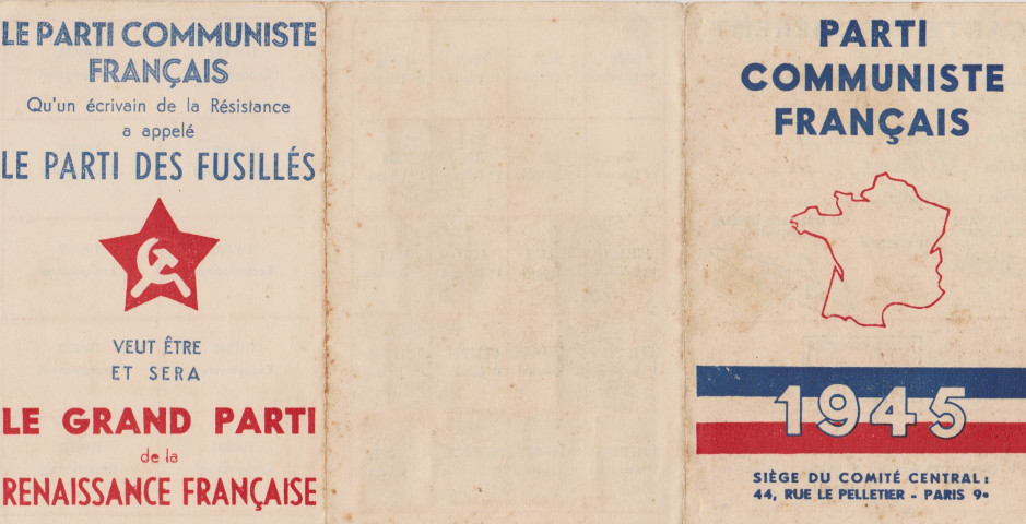 Carte du Parti communiste français 1945 480px hauteur