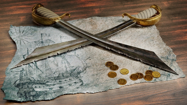 Deux sabres en croix sur une carte au trésor