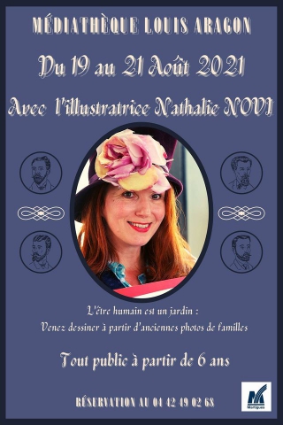 Photo de Nathalie Novi dans un médaillon, entouré des informations (dates, heure, lieu...)