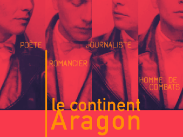 photographie de Louis Aragon sur fond rouge