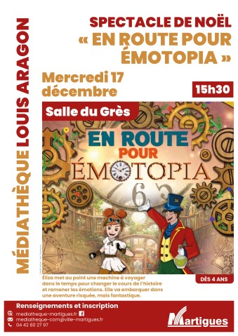 Affiche de l'événement représentant des rouages et deux personnages du spectacle