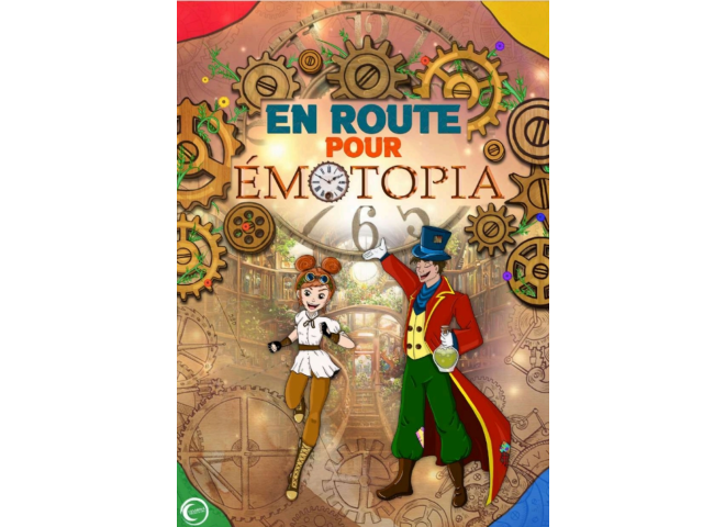 Image représentant des rouages et deux personnages du spectacle.