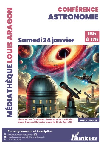 Affiche de l'&eacute;v&egrave;nement Image futuriste montrant un observatoire et des plan&egrave;tes.