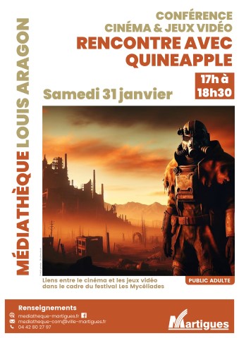 Affiche de l'&eacute;v&egrave;nement repr&eacute;sentant un homme en combinaison dans un monde post apocalyptique.