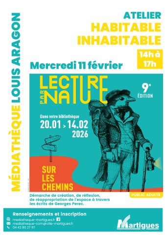 Image de l'&eacute;v&eacute;nement sur fond vert d'eau et orange repr&eacute;sentant un oiseau habill&eacute; comme un explorateur.