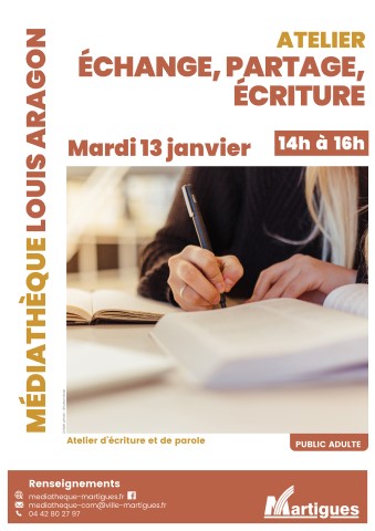 Affiche de l'&eacute;v&eacute;nement montrant une personne attabl&eacute;e et &eacute;crivant dans un carnet