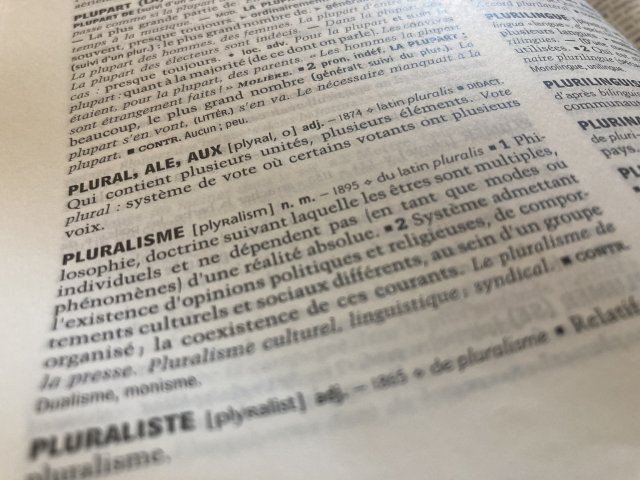 Page de dictionnaire, mot pluralisme